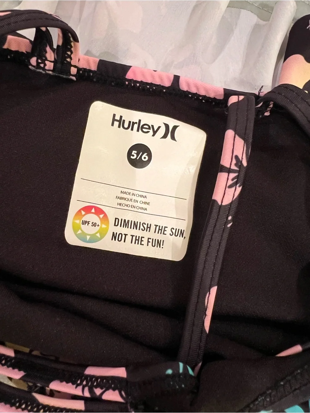 Hurley Girls Size 5/6 Black Neon Hawaiian Hibiscus Floral Ruffle Tankini Set